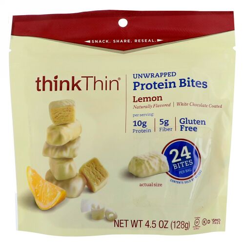 ThinkThin, アンラップド・プロテインバイト、レモン、4.5 oz (128 g) (Discontinued Item)