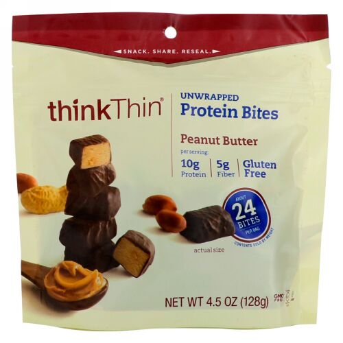 ThinkThin, アンラップド・プロテインバイト、ピーナッツバター、4.5 oz (128 g) (Discontinued Item)