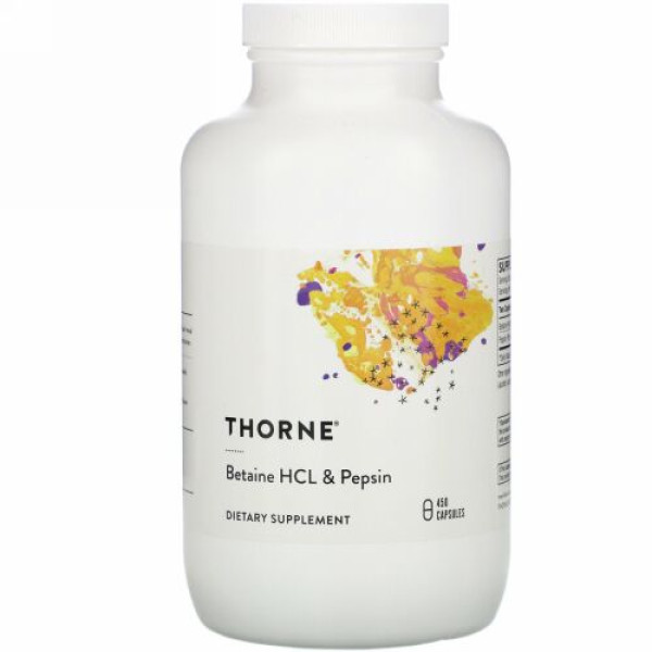 健康のための天然物 Thorne Research ベタインhcl ペプシン カプセル450粒