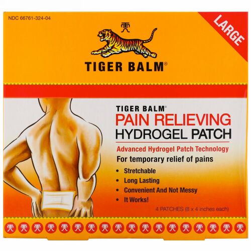 Tiger Balm, 鎮痛貼り薬（Pain Relieving Patch）, 大サイズ, 4パッチ（各8 x 4 iインチ）
