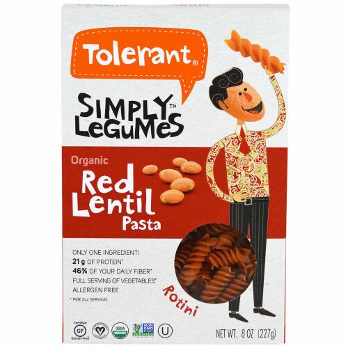 Tolerant, シンプリーレギューム、オーガニックレッドレンティル・パスタ 、ロティーニ、8 oz (227 g) (Discontinued Item)
