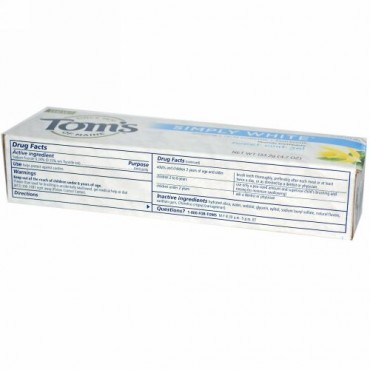 Tom's of Maine, シンプリーホワイト®, フッ素入り歯磨き粉, スイートミントジェル, 4.7 オンス (133.2 g) (Discontinued Item)