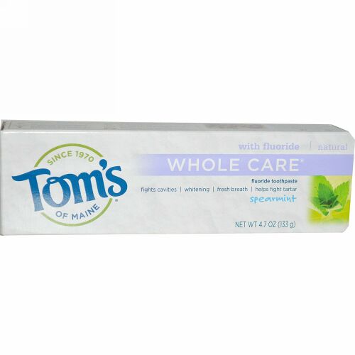 Tom's of Maine, 全体をケアするフッ素入り歯磨き粉, スペアミント, 4.7オンス(133 g) (Discontinued Item)