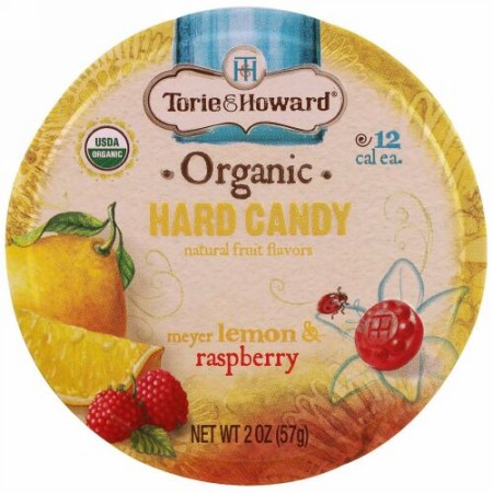 Torie & Howard, オーガニック、ハードキャンディ、マイヤーレモン＆ラズベリー、2 oz (57 g)