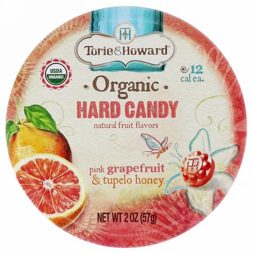 Torie & Howard, オーガニック、ハードキャンディ、ピンクグレープフルーツ＆テュペロハニー、2 oz (57 g)