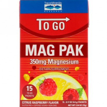 Trace Minerals Research, マグパックゴー、マグネシウムパウダー、シトラスラズベリー味、350 mg、15袋、各0.17 oz (4.8 g) (Discontinued Item)