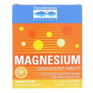 Trace Minerals Research, Magnesium Effervescent Tablets, 150 mg, Orange flavor, 8 Tubes 1.41 oz (40 g) Each (Discontinued Item)