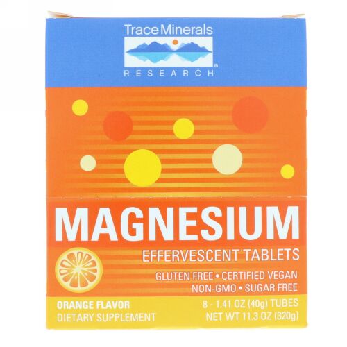 Trace Minerals Research, Magnesium Effervescent Tablets, 150 mg, Orange flavor, 8 Tubes 1.41 oz (40 g) Each (Discontinued Item)