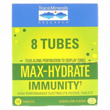 Trace Minerals Research, Max-Hydrate Immunity, Effervescent Tablets, Lemon Lime Flavor, 8 Tubes, 10 Tablets Each (Discontinued Item)
