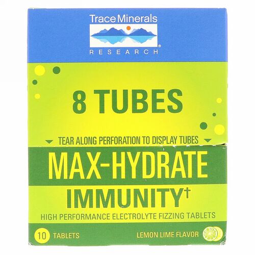 Trace Minerals Research, Max-Hydrate Immunity, Effervescent Tablets, Lemon Lime Flavor, 8 Tubes, 10 Tablets Each (Discontinued Item)