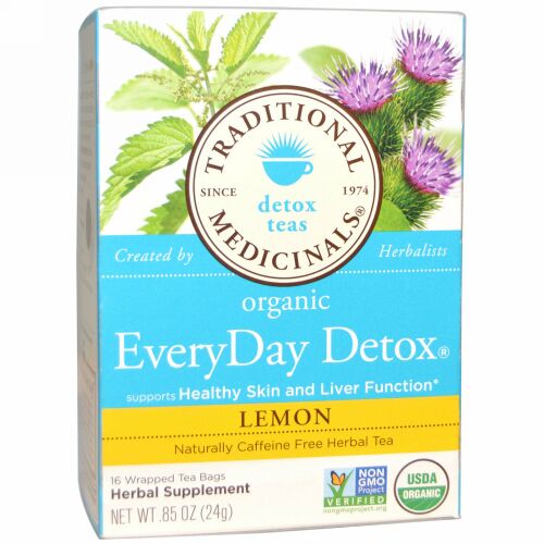 Traditional Medicinals, オーガニック・エブリデイ・デトックスティー, レモン, カフェイン無し, ティーバッグ16包, 24 g (Discontinued Item)