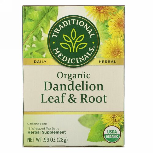 Traditional Medicinals, ハーブティー、オーガニックタンポポ葉&根茶、カフェインフリー、個包装ティーバッグ16個、28g（0.99oz）
