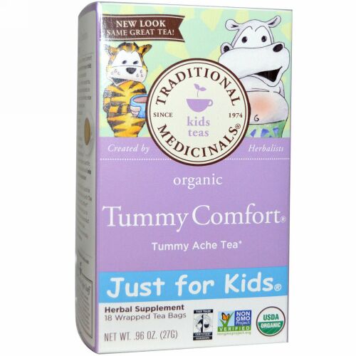 Traditional Medicinals, 子供用, お腹に心地よいオーガニック, ナチュラルなカフェイン無し ハーブティー, ティーバッグ 18個, .96 オンス (27 g) (Discontinued Item)
