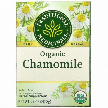 Traditional Medicinals, オーガニックカモミール、カフェインフリー、個包装ティーバッグ16袋、20.8g（0.74オンス）