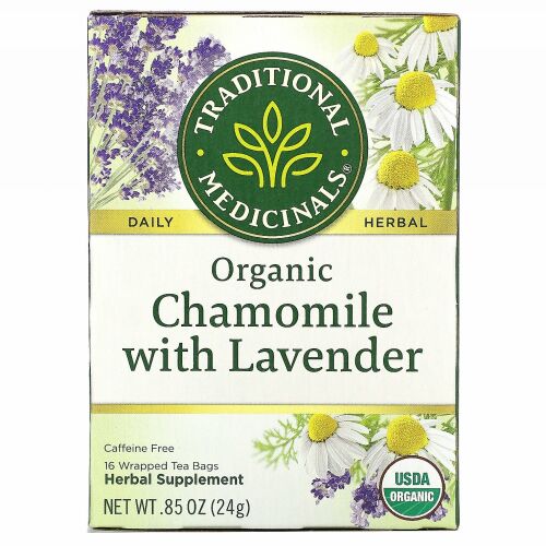 Traditional Medicinals, ラベンダー入りオーガニックカモミール、カフェインフリー、個包装ティーバッグ16袋、24g（0.85オンス）