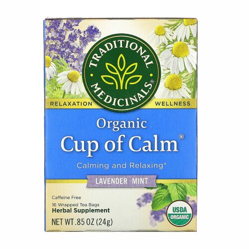 Traditional Medicinals, オーガニックCup of Calm（カップ オブ カーム）、ラベンダーミント、カフェインフリー、個包装ティーバッグ16袋、24g（0.85オンス）