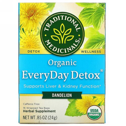 Traditional Medicinals, オーガニックEveryDay Detox（エブリデイデトックス）、タンポポ、カフェインフリー、個包装ティーバッグ16袋、24g（0.85オンス）
