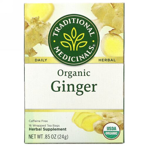 Traditional Medicinals, オーガニックジンジャー、カフェインフリー、個包装ティーバッグ16袋、各24g（0.85オンス）