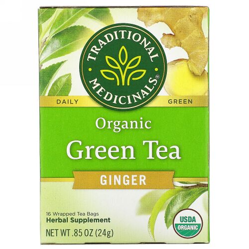 Traditional Medicinals, オーガニック緑茶、ショウガ、個包装ティーバッグ16袋、24g（0.85オンス）