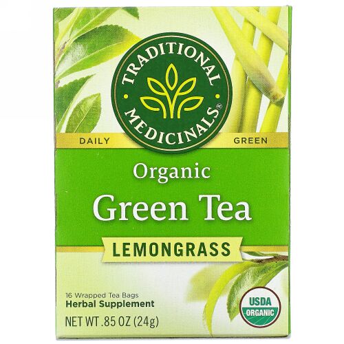 Traditional Medicinals, オーガニック緑茶、レモングラス、個包装ティーバッグ16袋、24g（0.85オンス）