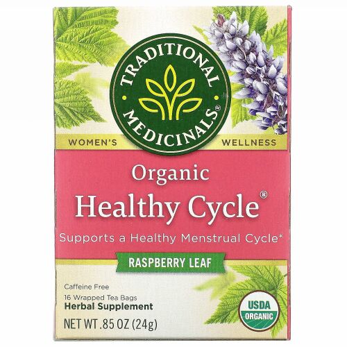 Traditional Medicinals, オーガニックHealthy Cycle（ヘルシーサイクル）、ラズベリーリーフ、カフェインフリー、個包装ティーバッグ16袋、24g（0.85オンス）