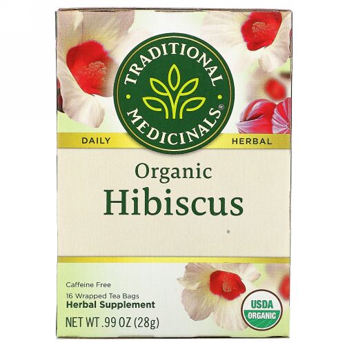 Traditional Medicinals, オーガニックハイビスカス、カフェインフリー、個包装ティーバッグ16袋、28g（0.99オンス）