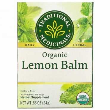 Traditional Medicinals, オーガニックレモンバーム、カフェインフリー、個包装ティーバッグ16袋、24g（0.85オンス）