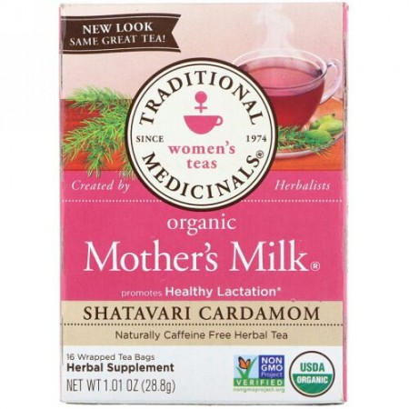 Traditional Medicinals, オーガニック母乳、シャタバリカルダモン、カフェインフリー、ティーバッグ16包、各1.8 g (Discontinued Item)
