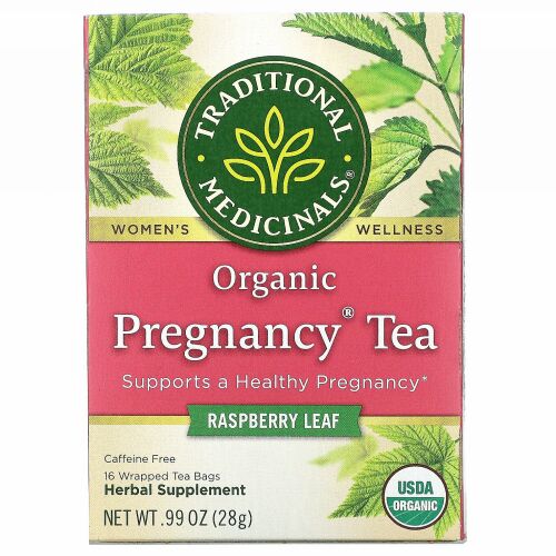 Traditional Medicinals, 有機Pregnancy（プレグナンシー）ティー、ラズベリーリーフ、カフェインフリー、個包装ティーバッグ16袋、28g（0.99オンス）