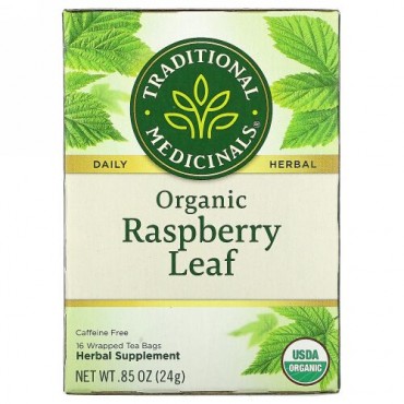 Traditional Medicinals, オーガニックラズベリーリーフ、カフェインフリー、個包装ティーバッグ16袋、24g（0.85オンス）