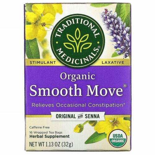 Traditional Medicinals, オーガニックSmooth Move（スムーズムーブ）、センナ入りオリジナル、カフェインフリー、個包装ティーバッグ16袋、32g（1.13オンス）