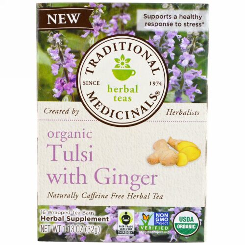 Traditional Medicinals, オーガニックトゥルシ、生姜入り、16ティーバッグ、1.13 oz (32 g) (Discontinued Item)