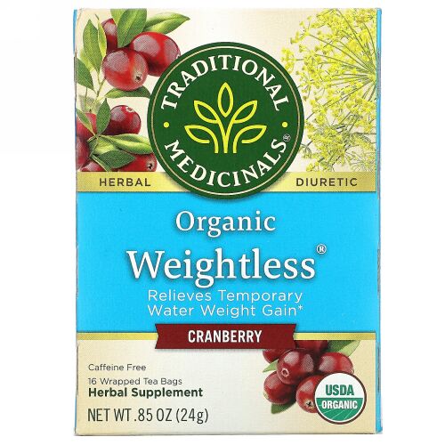 Traditional Medicinals, オーガニックWeightless（ウェイトレス）、クランベリー、カフェインフリー、個包装ティーバッグ16袋、24g（0.85オンス）