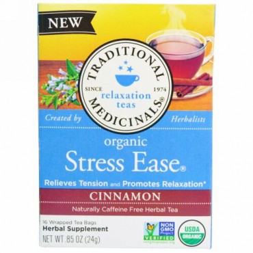 Traditional Medicinals, Stress Ease, Relaxation Teas, Organic, Cinnamon, 16 Tea Bags (Discontinued Item)