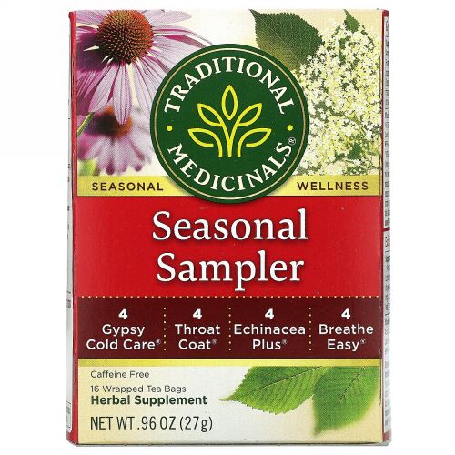 Traditional Medicinals, 季節のサンプル、カフェインフリー、個包装ティーバッグ16袋、27g（0.96オンス）