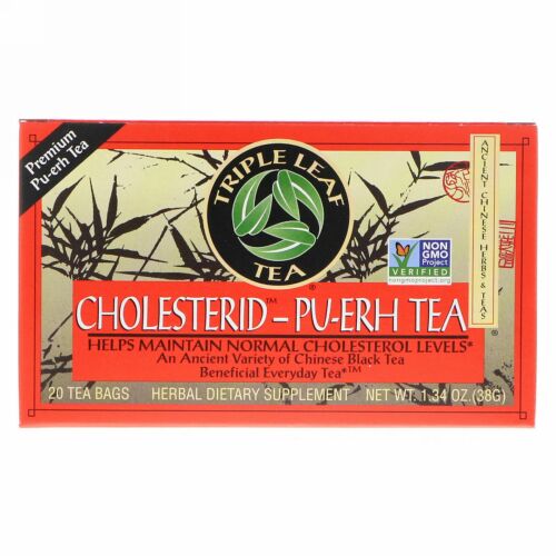 Triple Leaf Tea, Cholesterid-Pu-erh, Chinese Black Tea, 20 Tea Bags, 1.34 oz (38 g) (Discontinued Item)