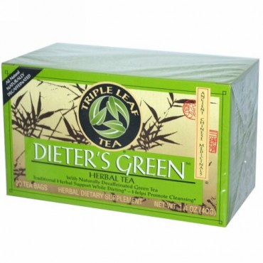 Triple Leaf Tea, ダイエットする人のグリーン, ハーブティー, カフェイン抜き, 20ティーバッグ, 1.4オンス (40 g) (Discontinued Item)