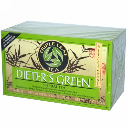 Triple Leaf Tea, ダイエットする人のグリーン, ハーブティー, カフェイン抜き, 20ティーバッグ, 1.4オンス (40 g) (Discontinued Item)
