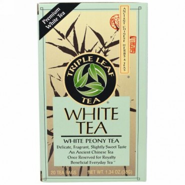 Triple Leaf Tea, ホワイト ピオニー ティー、20ティーバッグ、1.34 oz (38 g) (Discontinued Item)
