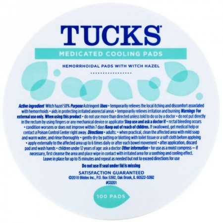 Tucks, 薬用クーリングパッド、100パッド
