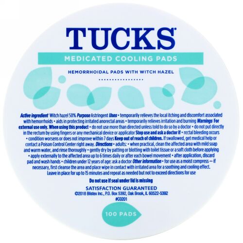 Tucks, 薬用クーリングパッド、100パッド