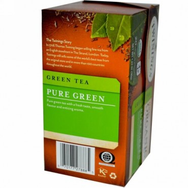 Twinings, 100% オーガニック ピュアな緑茶, 20 ティーバッグ, 1.27 オンス (36 g) (Discontinued Item)