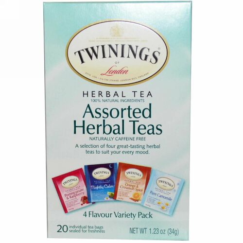 Twinings, アソーテッドハーバルティー、バラエティーパック、カフェインフリー、ティーバッグ20個、34g