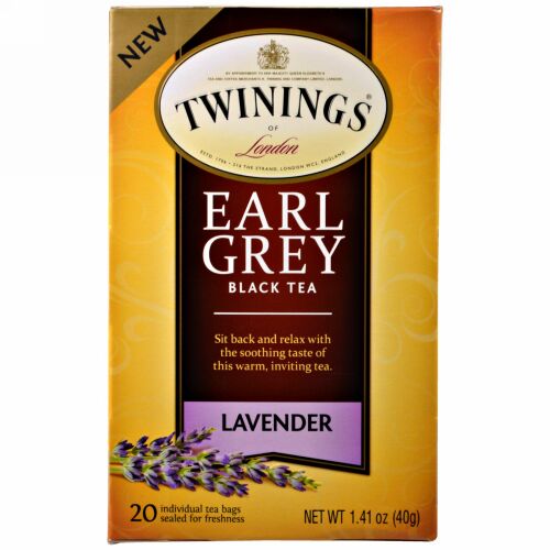 Twinings, ブラックティー, アールグレイ, ラベンダー, 20袋, 各1.41オンス (40 g)