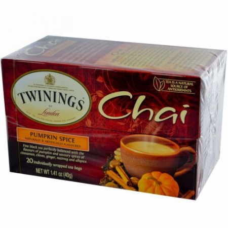 Twinings, チャイ、パンプキンスパイス、ティーバッグ20個、40g