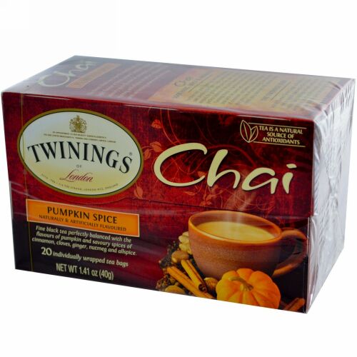 Twinings, チャイ、パンプキンスパイス、ティーバッグ20個、40g