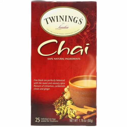 Twinings, チャイティー、25 ティーバッグ、1.76 オンス (50 g)