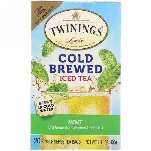 Twinings, 水出しアイスティー, 緑茶 ミント入り, ティーバッグ 20袋, 1.41 oz (40 g)