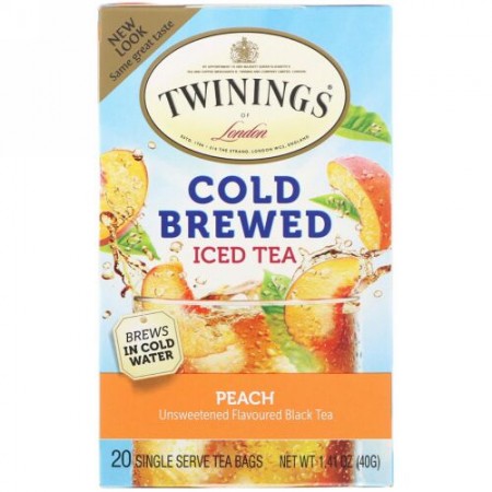 Twinings, コールドブルーアイスティー、桃、20ティーバッグ、1.41 oz (40 g)