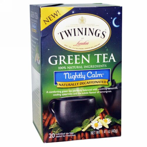 Twinings, グリーンティー、 Nightly Calm、天然ノンカフェイン、ティーバッグ 20 個、 1.41オンス (40 g)